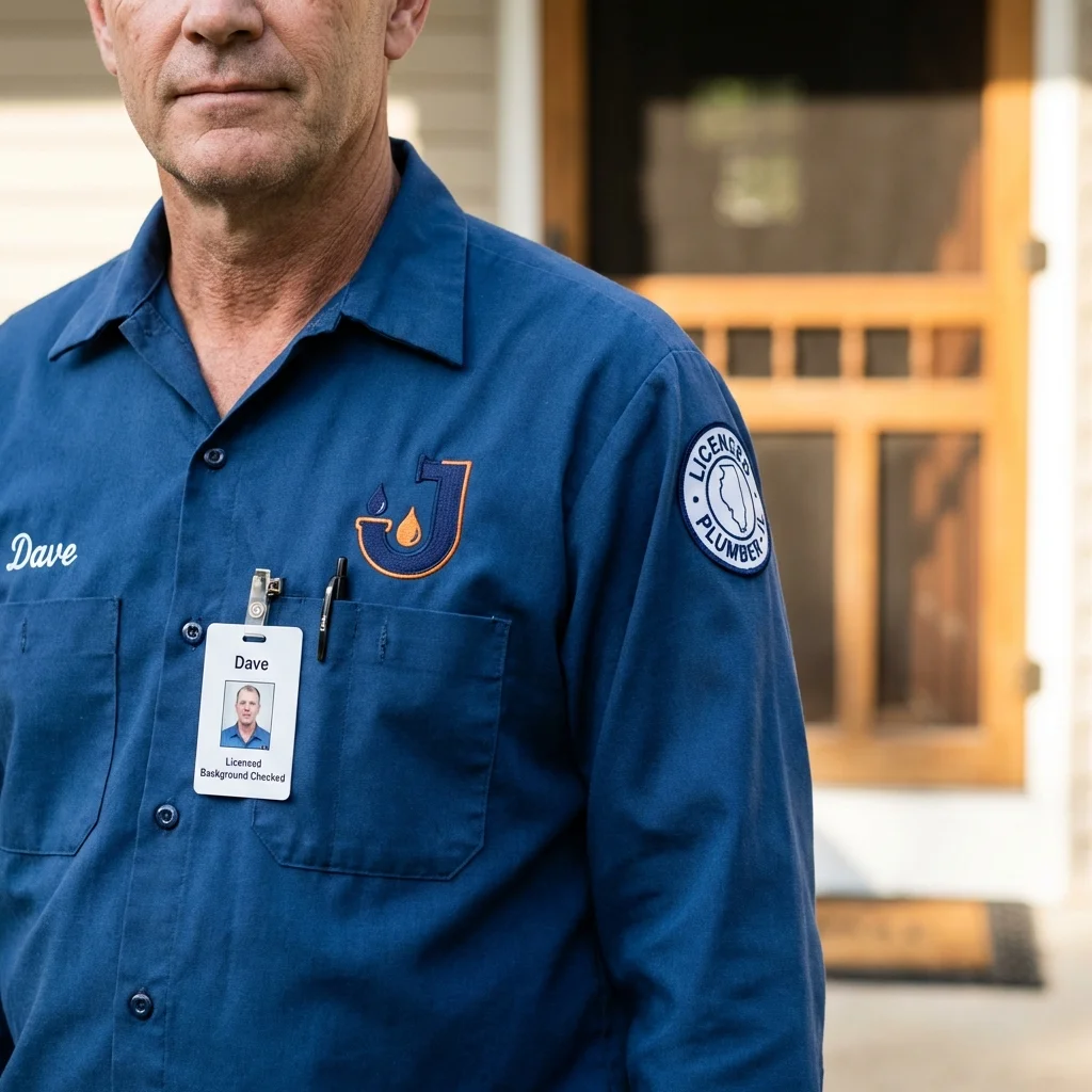 Licensed plumber showing ID badge in Manchester Center, VT