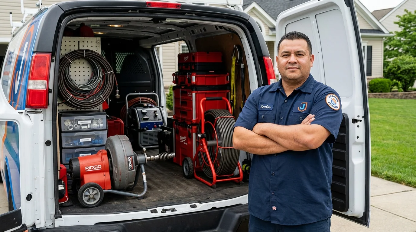 Professional drain cleaning equipment and Johns Plumbing LLC plumber in Manchester Center