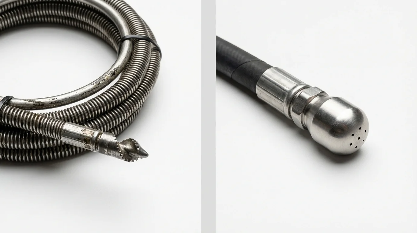 Drain snake cable and hydro jetting nozzle used for drain cleaning in Manchester Center, VT