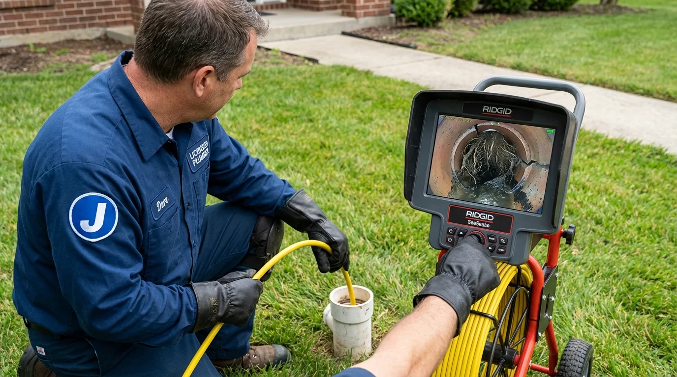 Sewer camera inspection being performed by Johns Plumbing LLC in Manchester Center